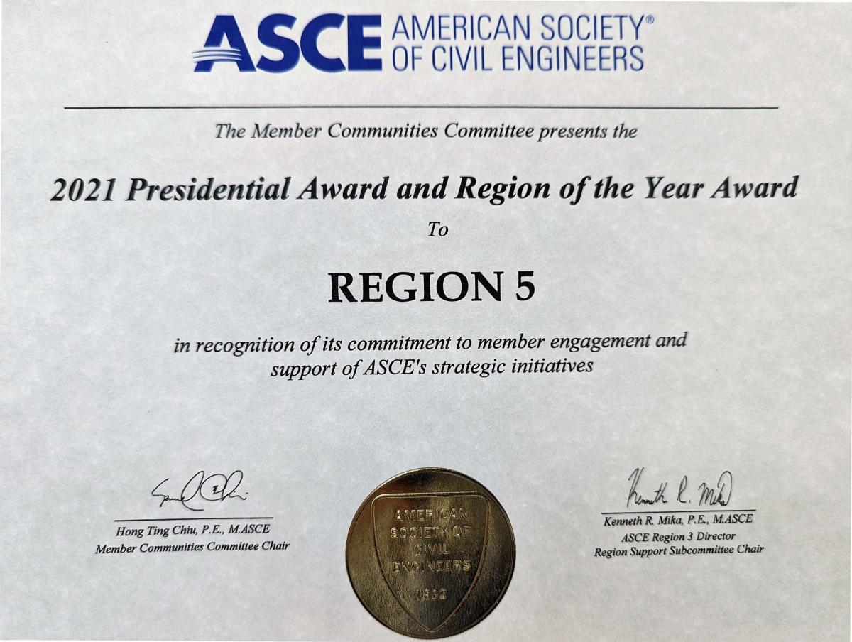 Certificate Region of the Year Award