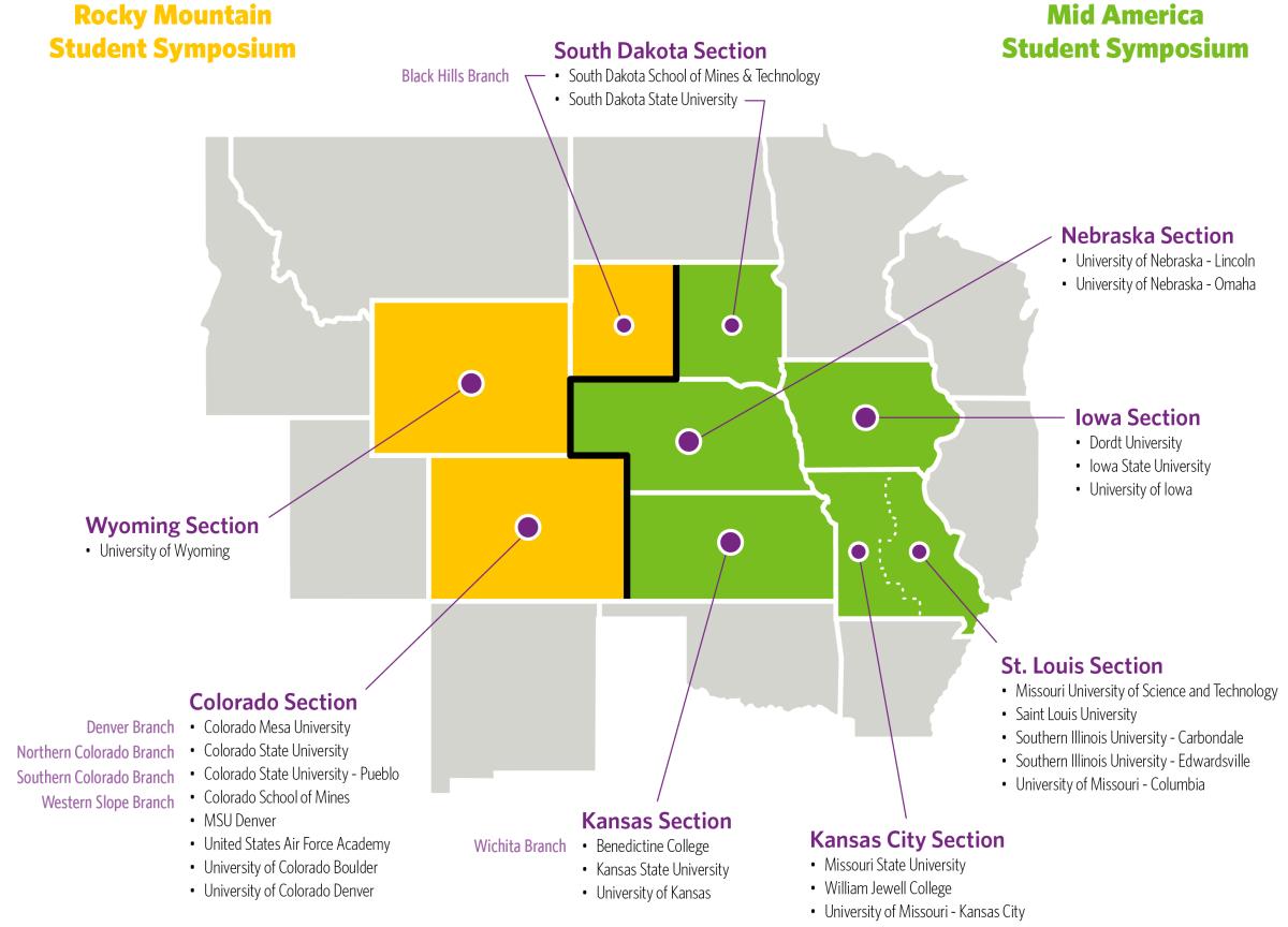 Infographic showing Sections, Branches, and Student Chapters (including Student Symposia divisions) within Region 7.